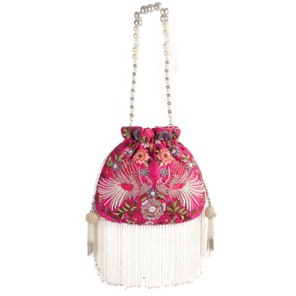 Pink Embroidered Peacock Potli