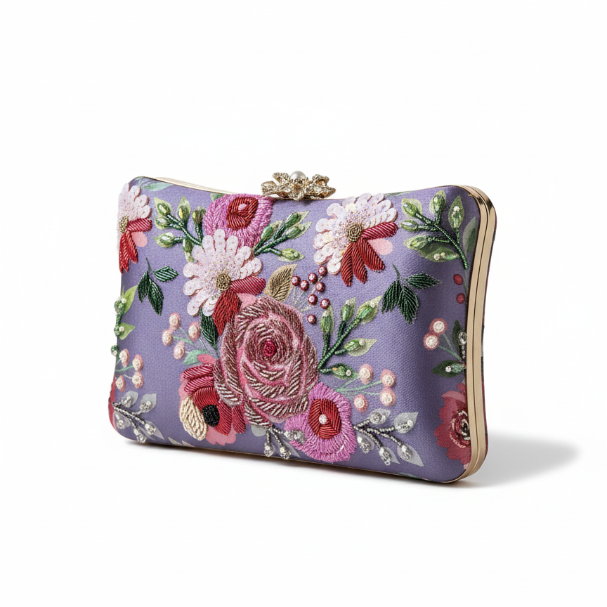 Floral clutch bag on a white background