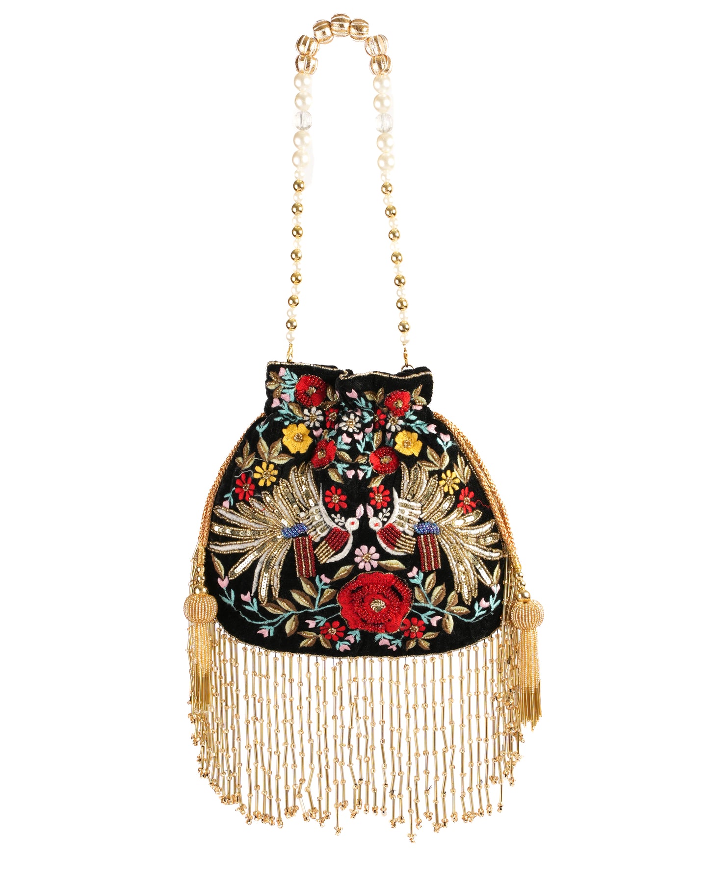 Black Embroidered Peacock Potli