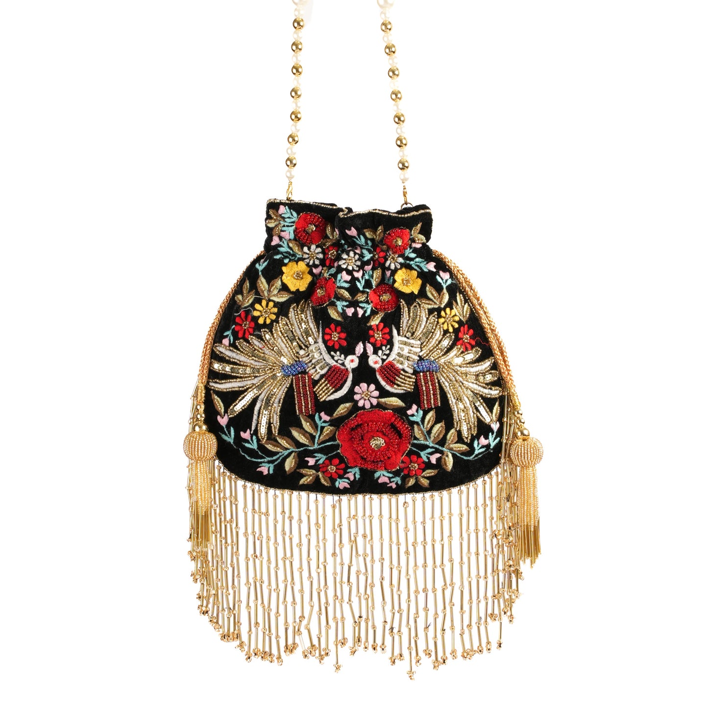 Black Embroidered Peacock Potli