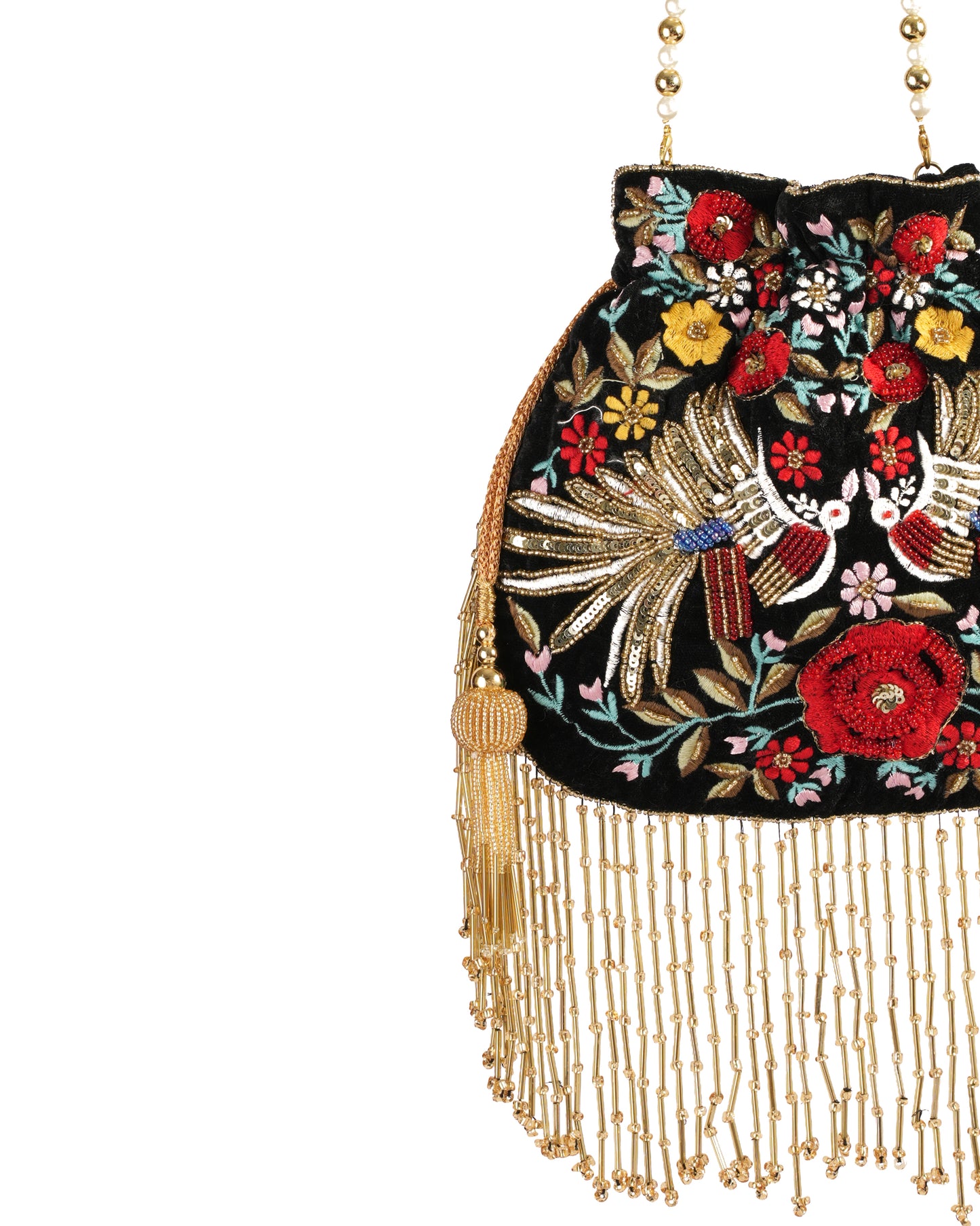 Black Embroidered Peacock Potli