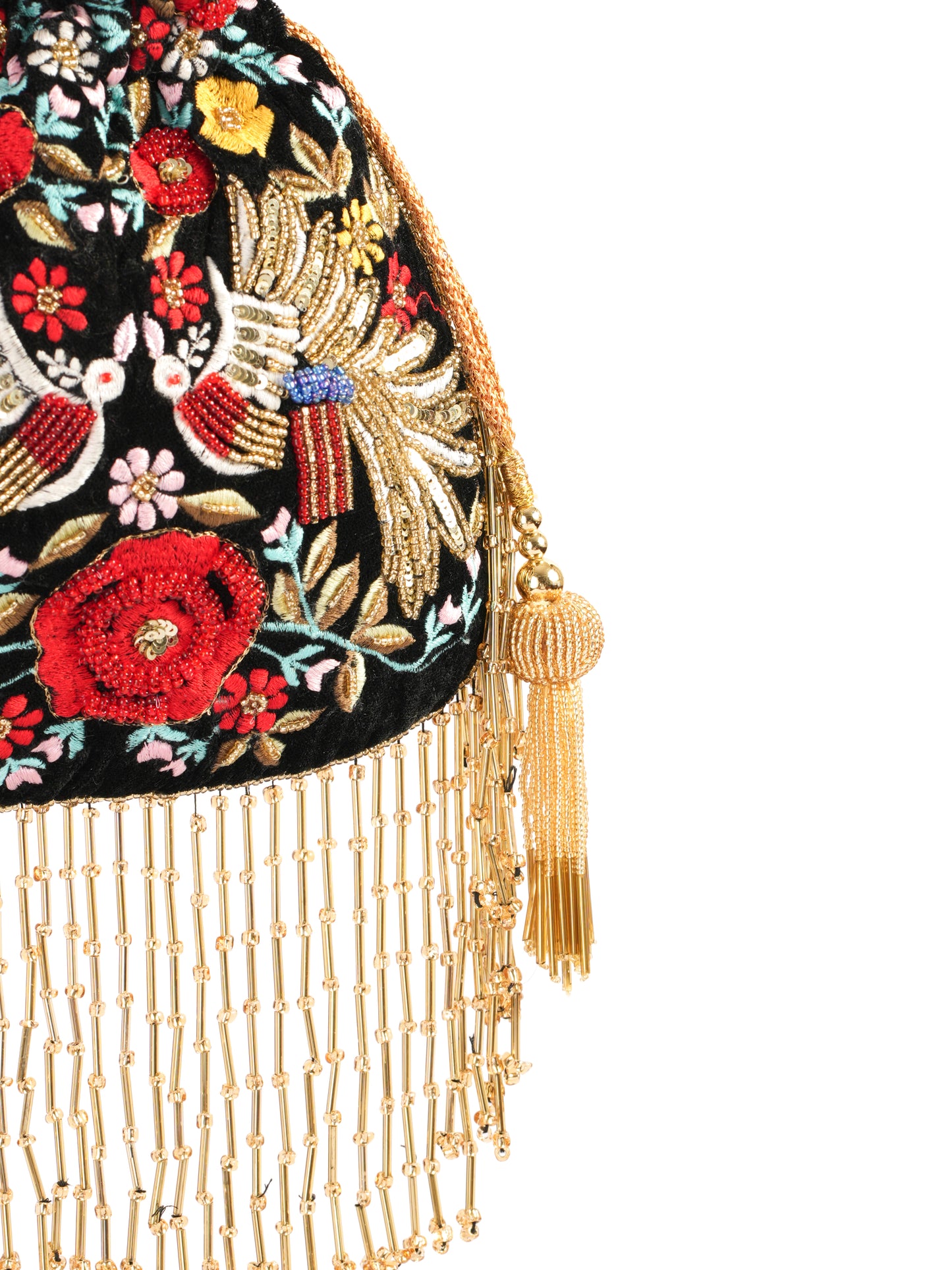 Black Embroidered Peacock Potli