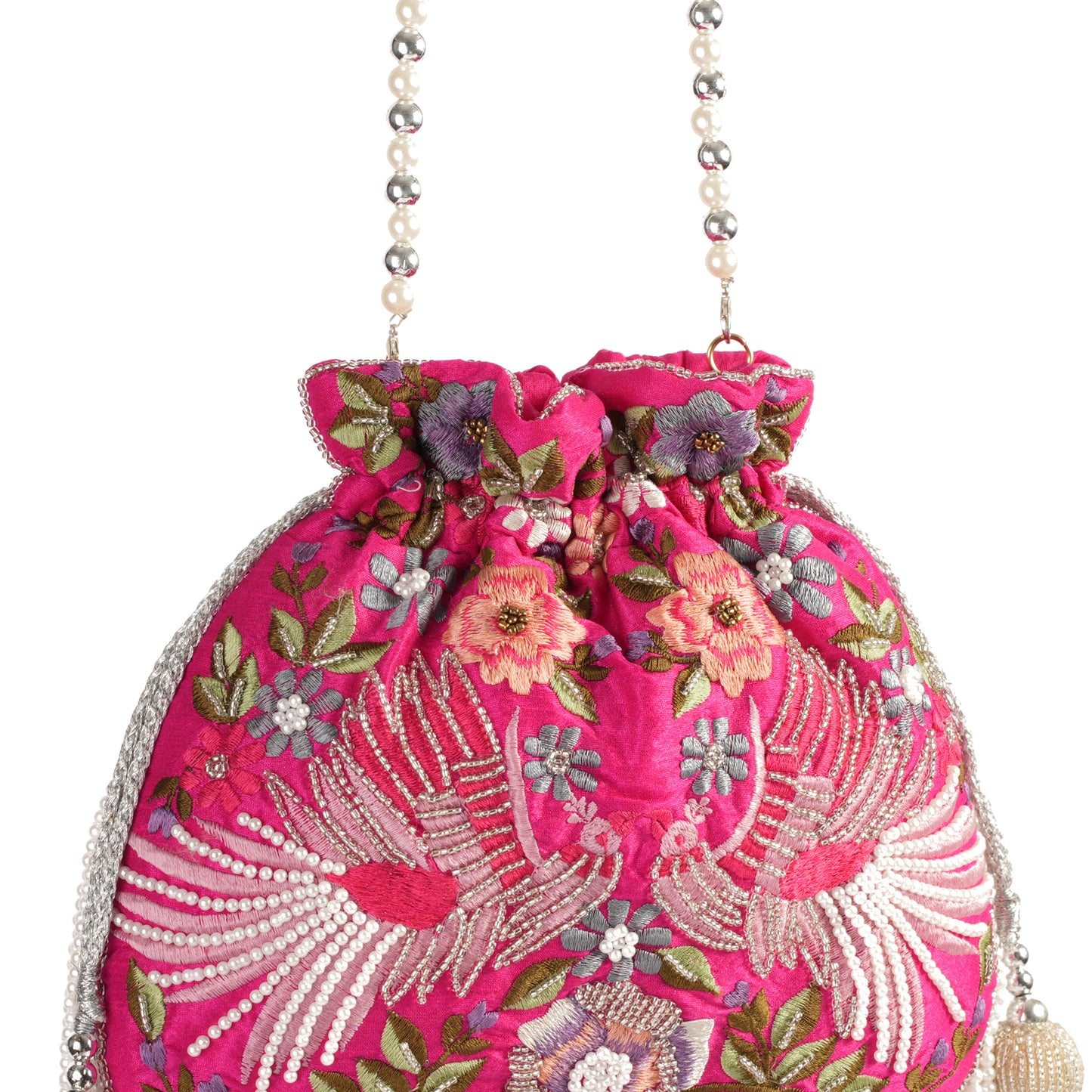 Pink Embroidered Peacock Potli