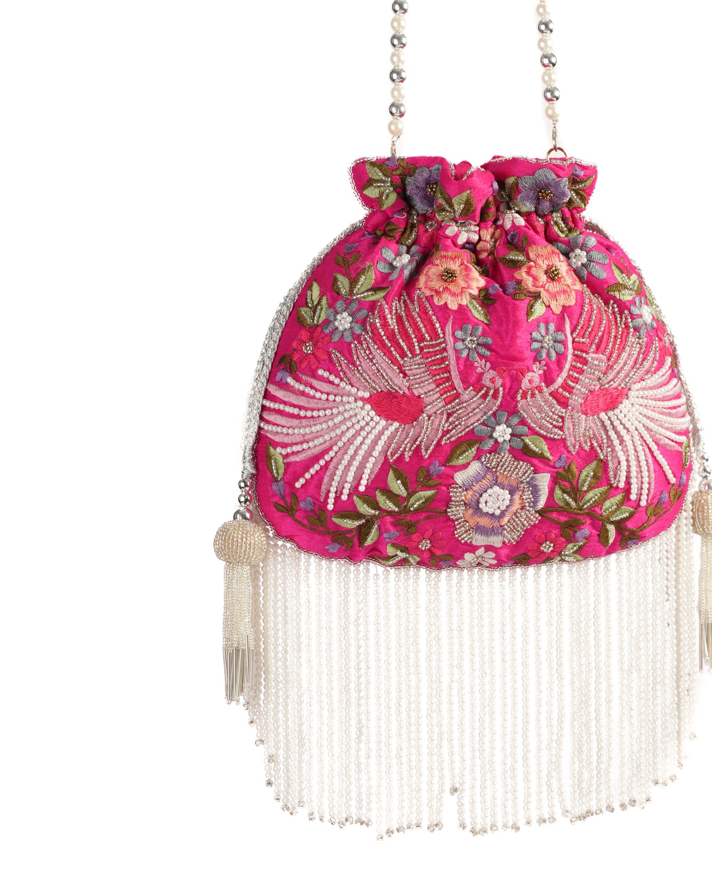 Pink Embroidered Peacock Potli