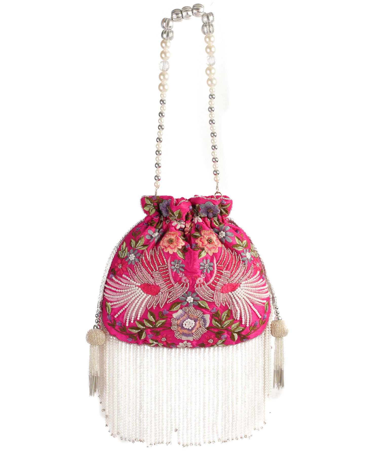 Pink Embroidered Peacock Potli