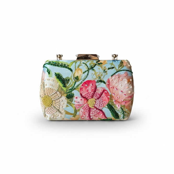 Floral clutch bag on a white background