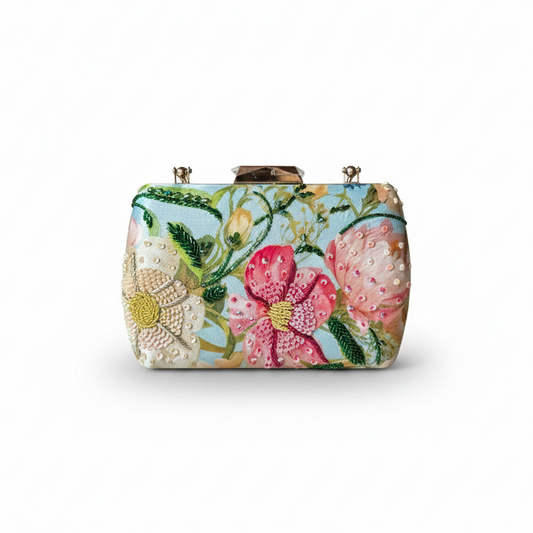 Floral clutch bag on a white background